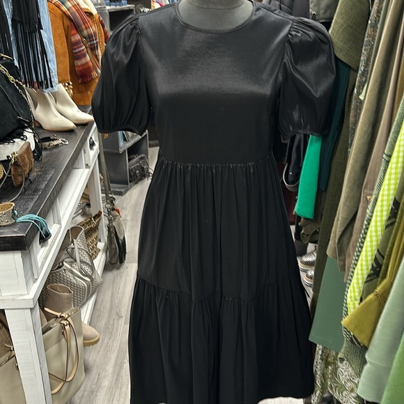 LIKELY Puff Sleeve Elegant Black Midi Dress Size 10 - Picture 8 of 8
